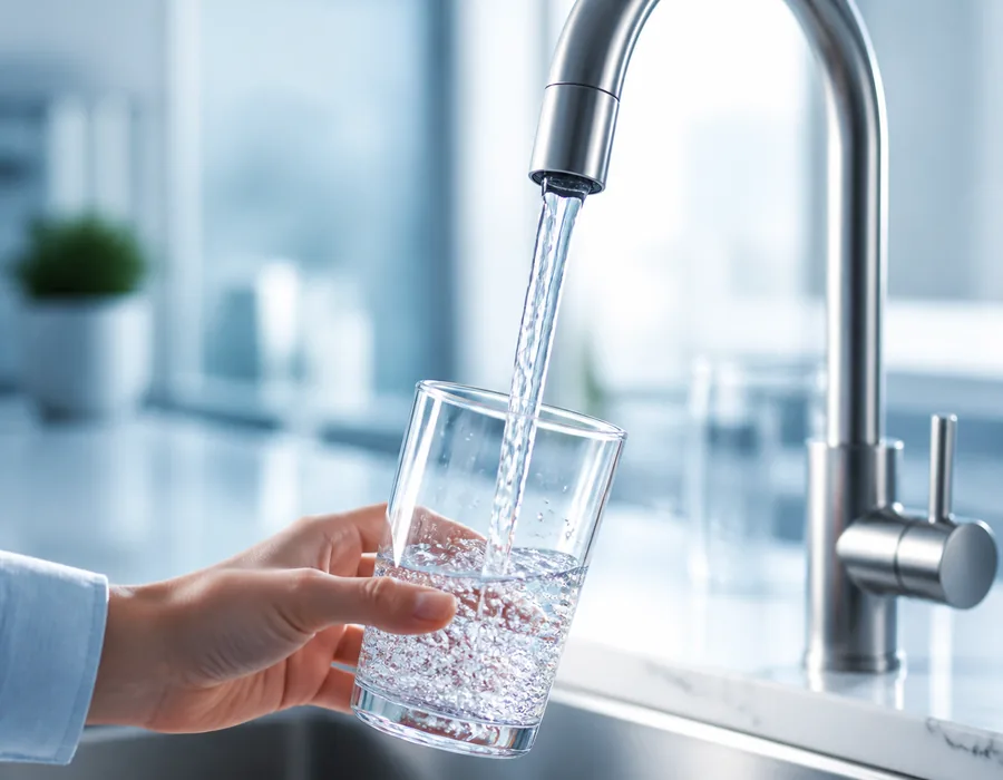 Clean water pouring from a filtered tap